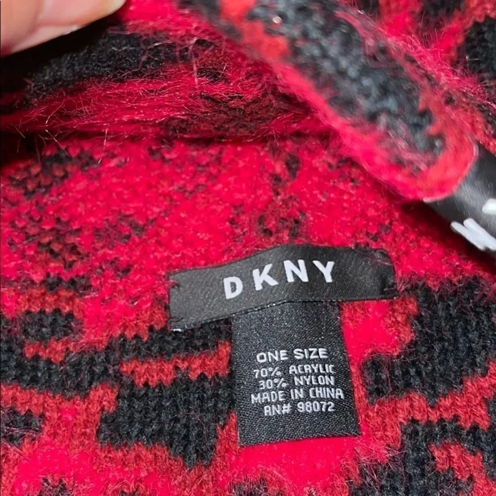 NWOT DKNY animal print red black knit fuzzy hat
